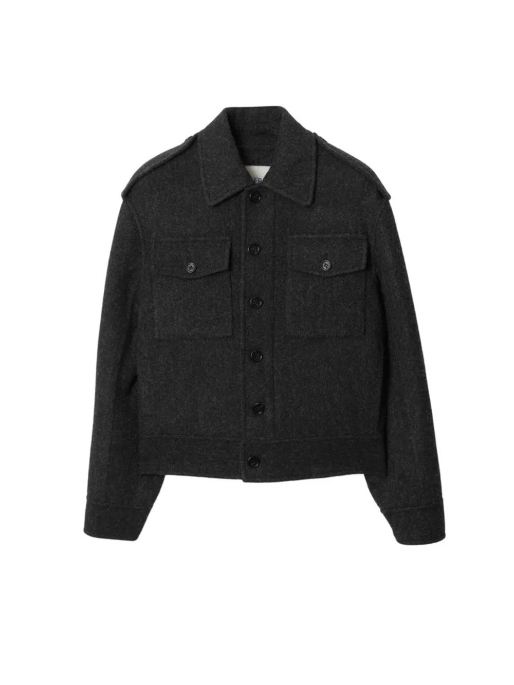 Wool Blend Dark Grey Military Shirt Jacket